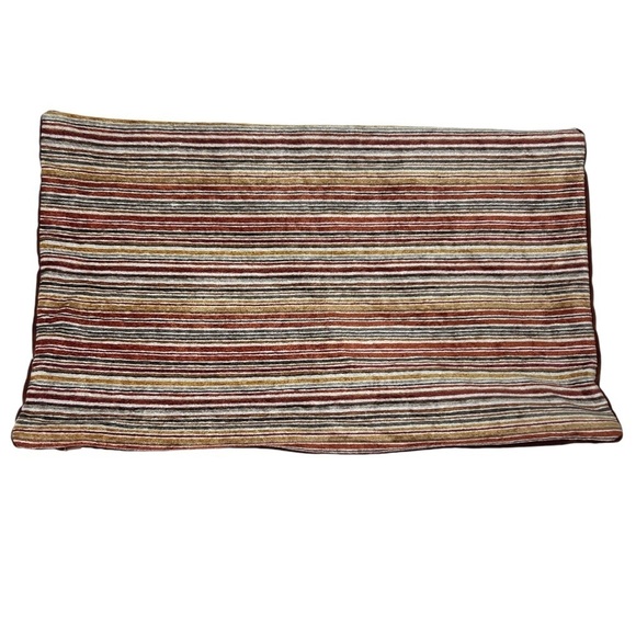 Velvet Burnt Orange Pillow Cover Striped Lumbar Throw Multicolor 21x13 MCM 70’s - Picture 2 of 8